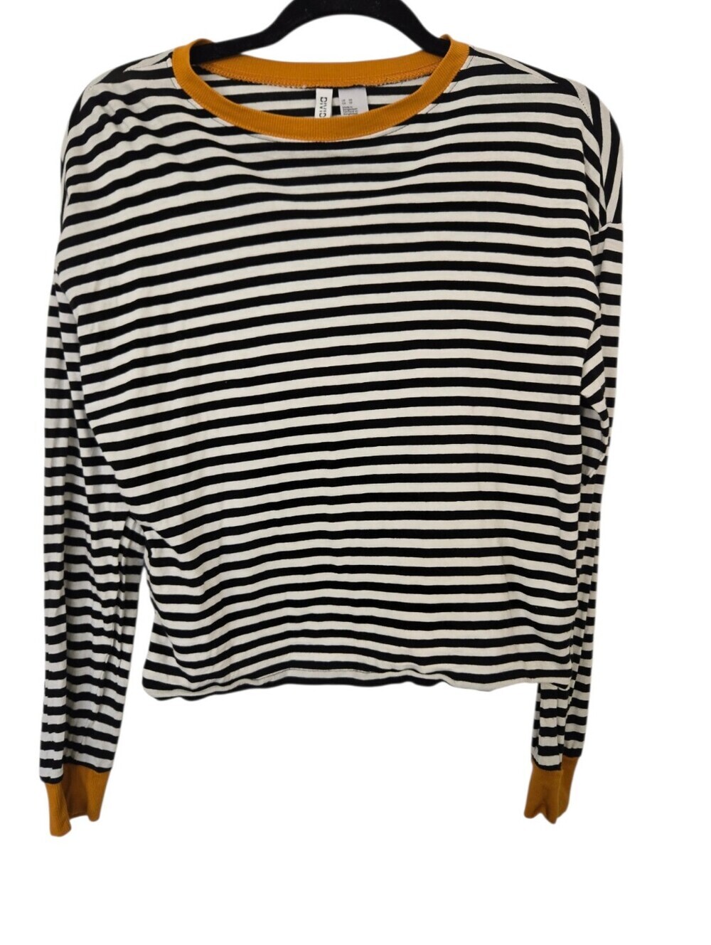 H&M Black White Striped Cropped Long Sleeve Top XS